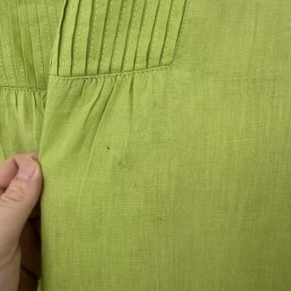 Deane White Womens 1X 100% Linen Green Button Up Shirt 1/2 Sleeve Fall Workwear - Picture 2 of 4